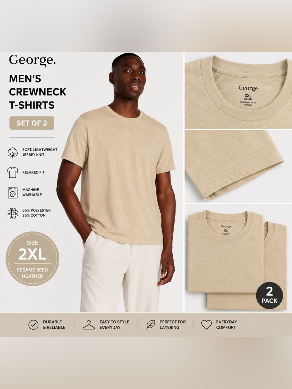 George Men’s Crewneck T-Shirts – Set of 2 | Size 2XL NWT
